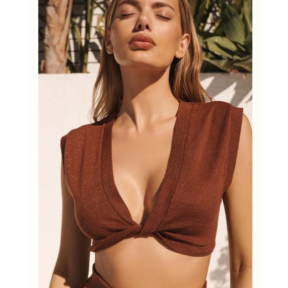 Anthropologie Tops - NWT Anthropologie Metallic Twist Front Open Crop Top in Cedar Women's Size XL